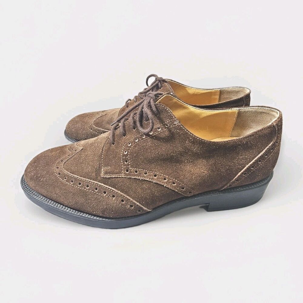 VTG Perry Ellis Made in Italy Brown Suede Wingtip Brogue Dress Shoes Men’s 10 M